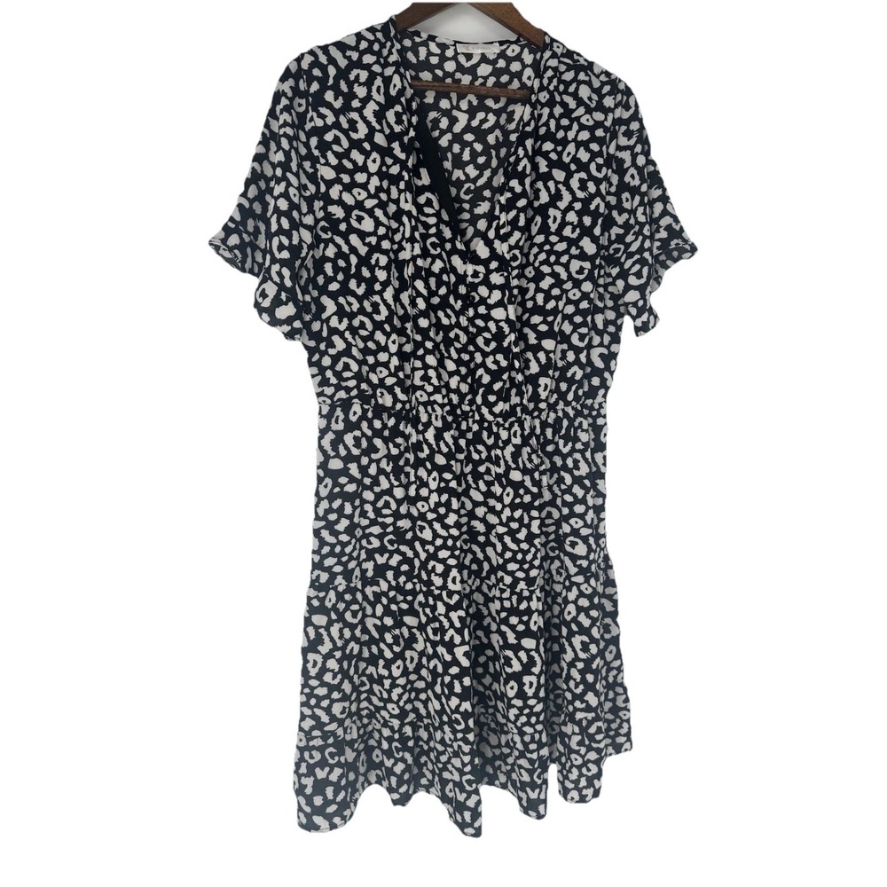 KIRUNDO Dress XL Leopard Black Short Sleeve Midi Awards Party Graduation